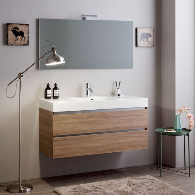 Mobile bagno sospeso 120cm 2 cassetti rovere naturale, lavabo e specchio 120x60 | Vittoria Mobile bagno sospeso 120cm 2 cassetti rovere naturale, lavabo e specchio 120x60 | Vittoria