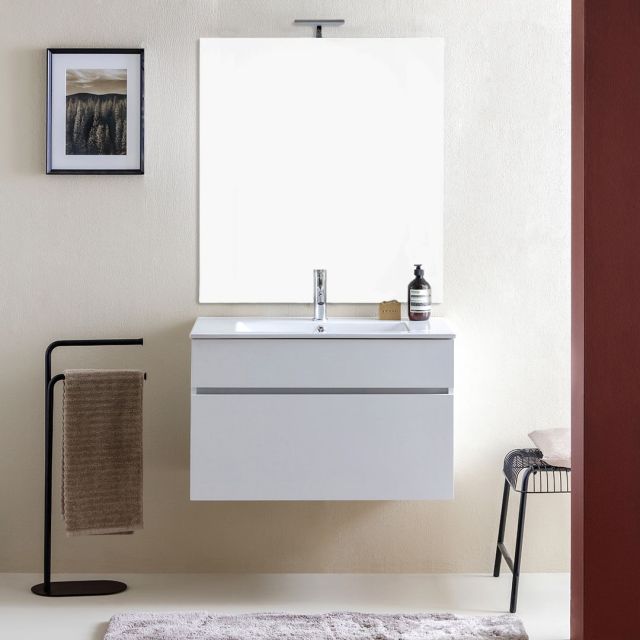 Mobile bagno sospeso 80cm con lavabo e specchio 80x110 | Sole