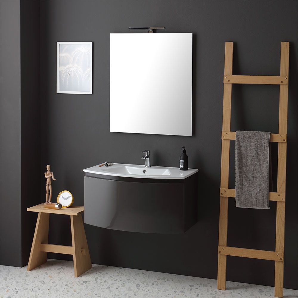 mobile bagno sospeso curvo grigio antracite lucido