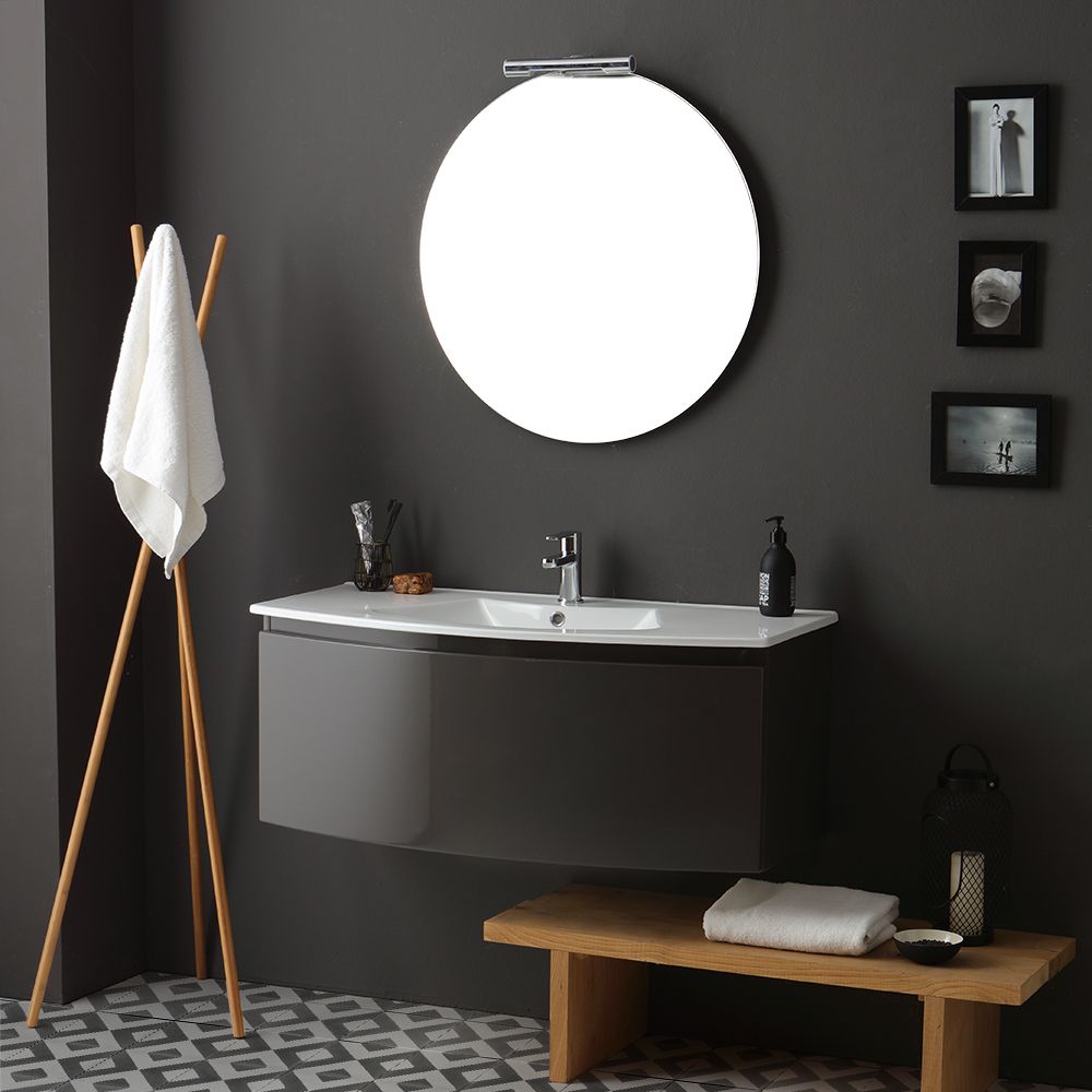 mobile bagno curvo grigio ardesia specchio rotondo