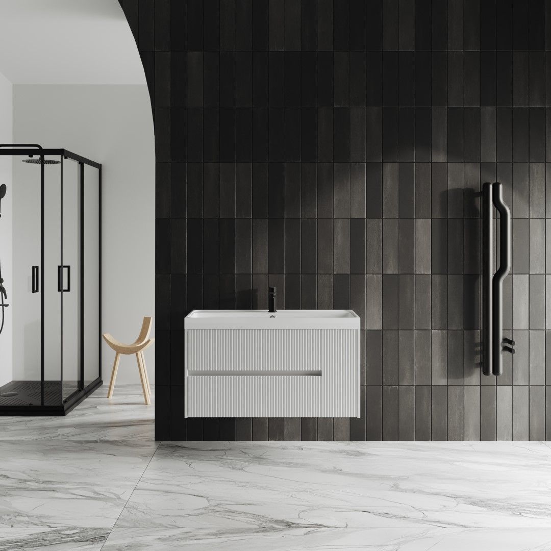 Mobile bagno sospeso 100cm bianco opaco cannettato