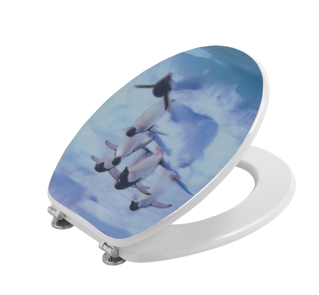 Simpatico sedile water con decoro pinguini disegno in 3D