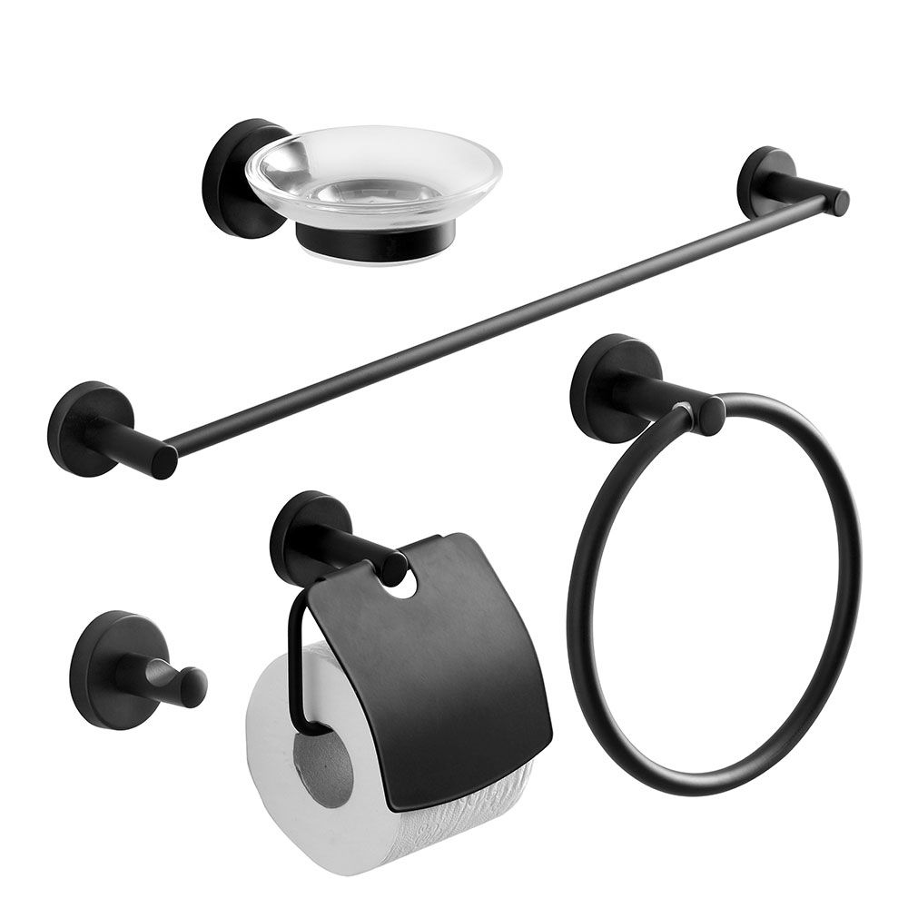 Set 5 accessori bagno a muro nero opaco