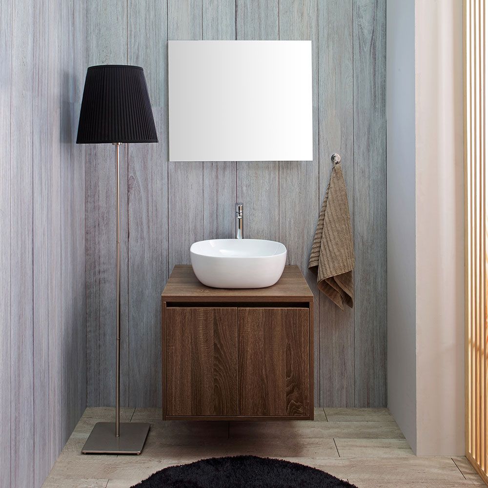 Mobile bagno in legno noce lavabo appoggio e specchio