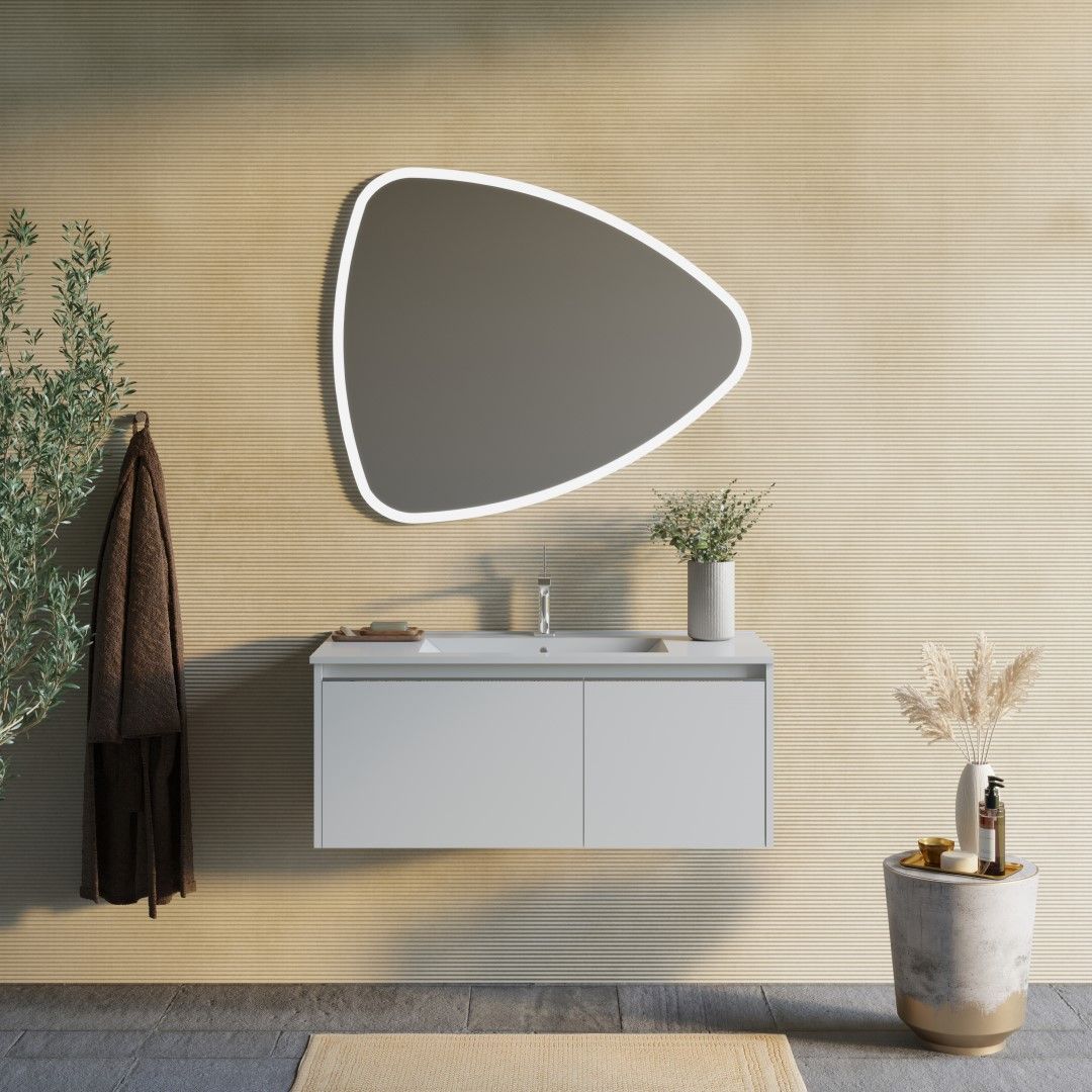 Mobile bagno bianco con specchio a goccia illuminato a led