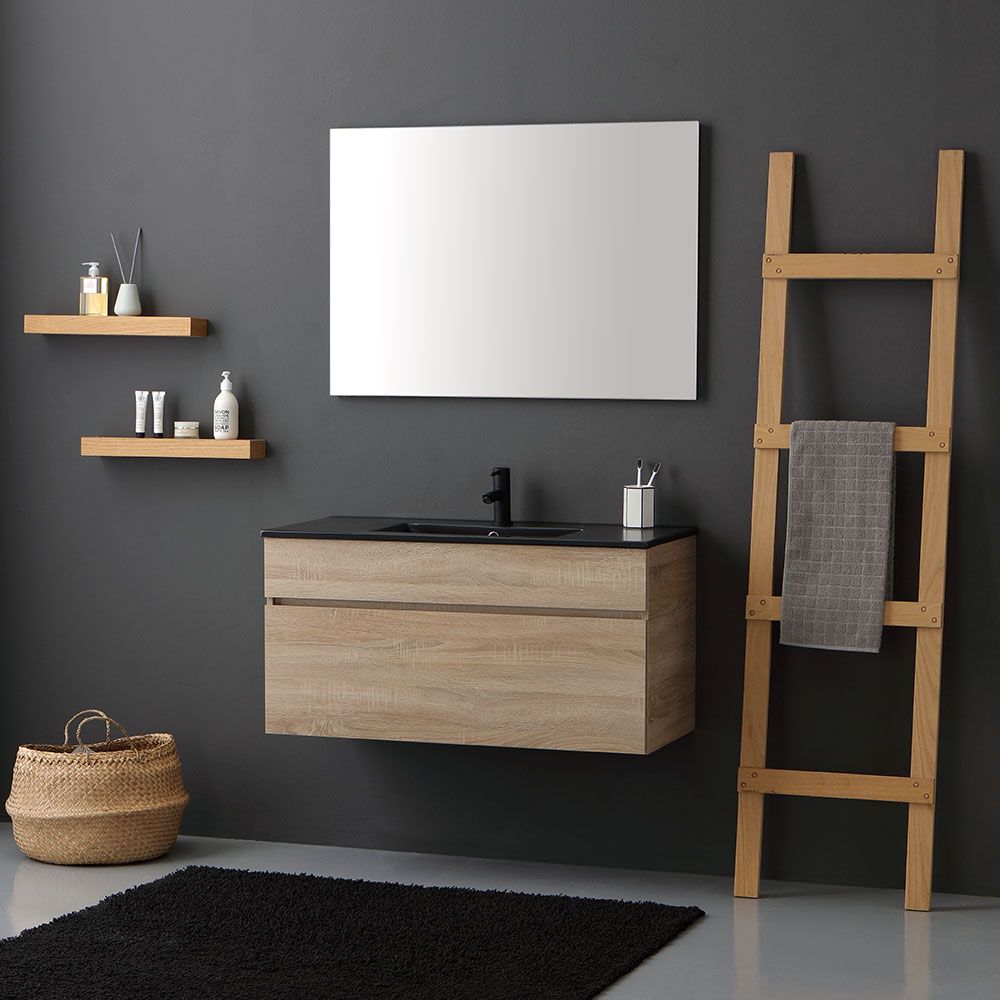 Mobile bagno sospeso con lavabo nero opaco