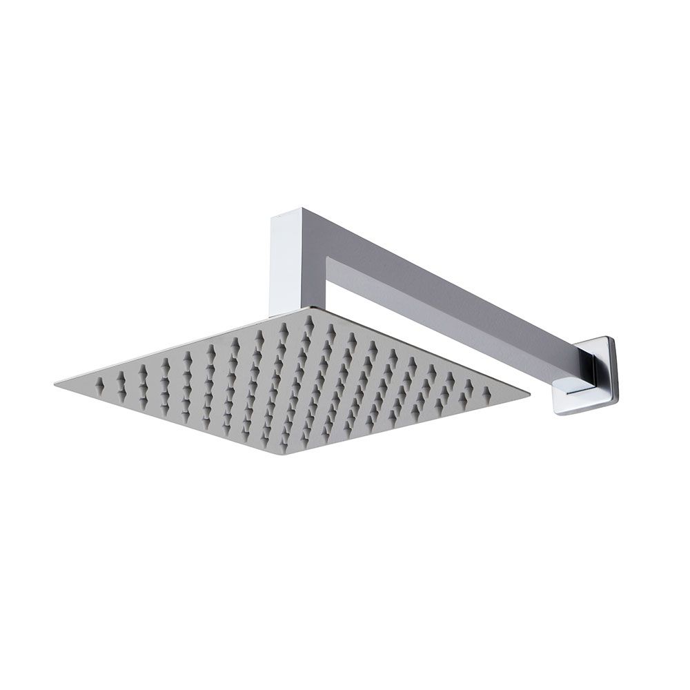 Soffione con braccio doccia quadrato cromato