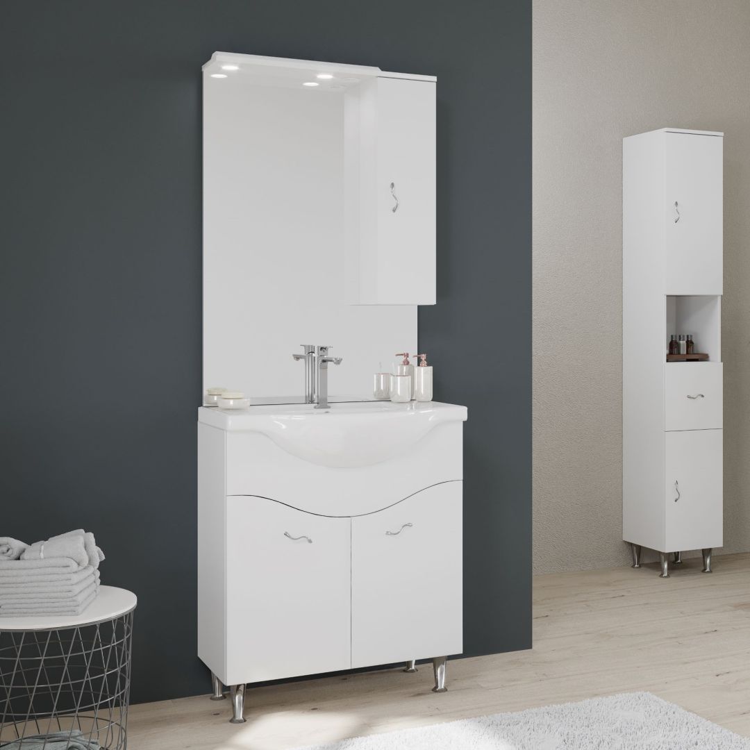 Mobile da bagno a terra da 75 cm in bianco lucido