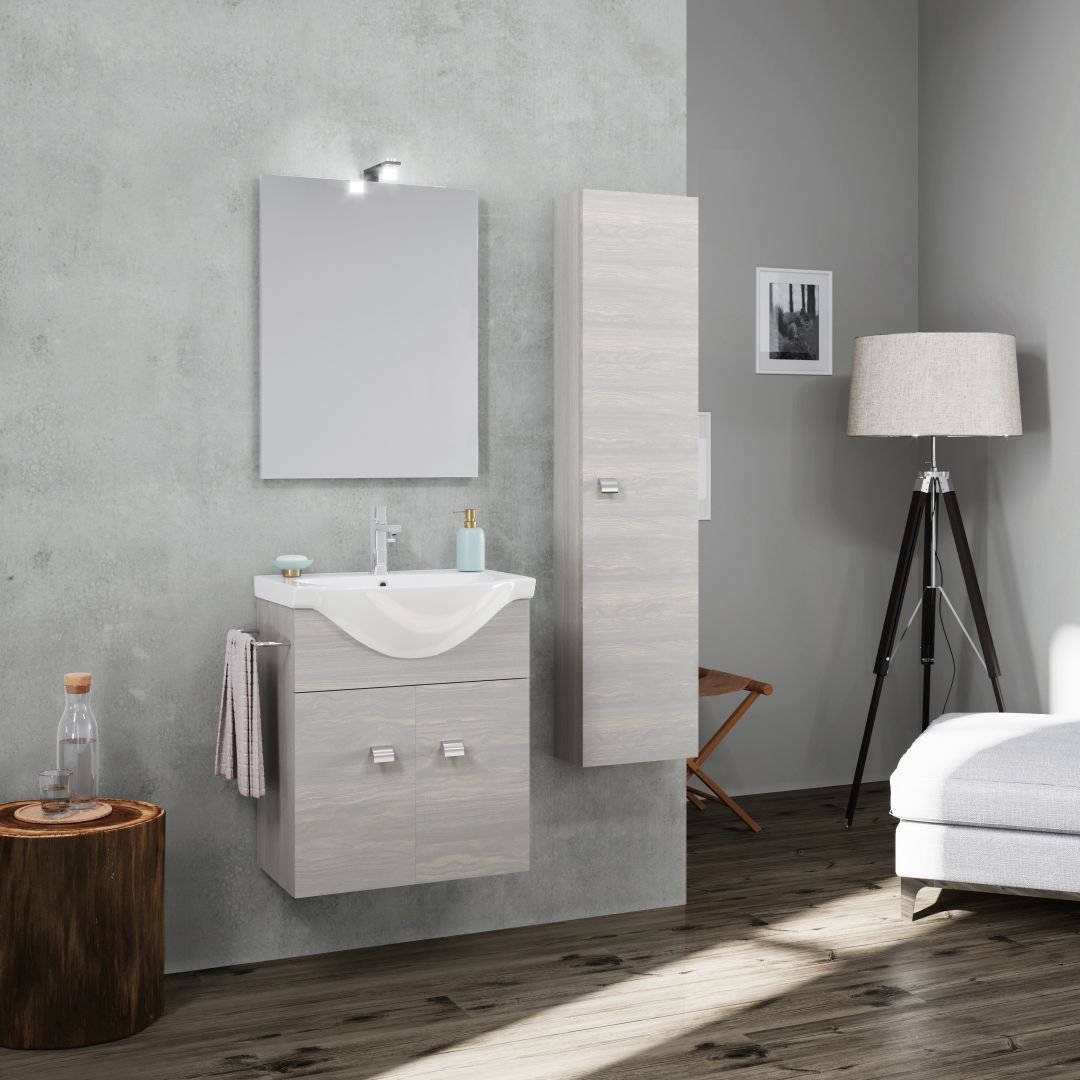 Mobile bagno sospeso con colonna quercia grigio