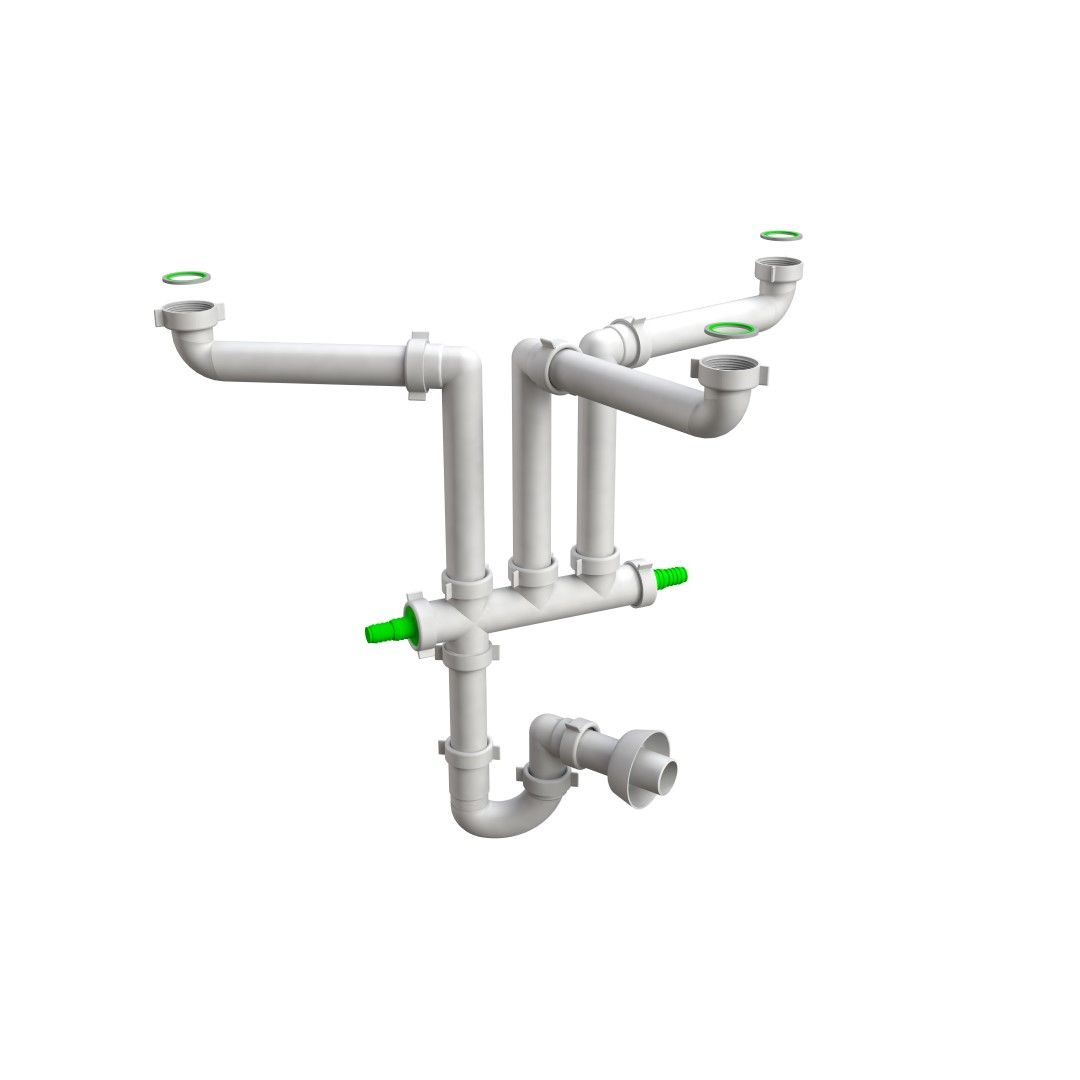 Sifone per lavello cucina salvaspazio a 3 vie