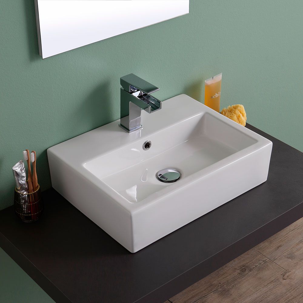 Lavabo da appoggio rettangolare in ceramica