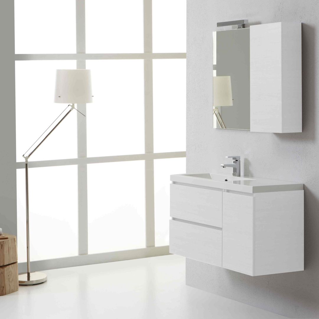 Mobile bagno Manhattan 90x40 cm dal design moderno con rifinitura in bianco foresta