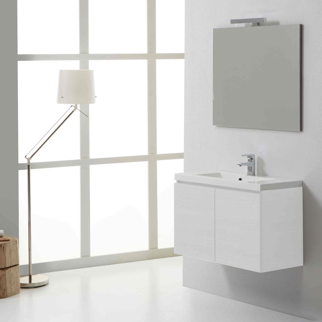 Mobile bagno Manhattan sospeso da 80 centimetri finitura in bianco foresta