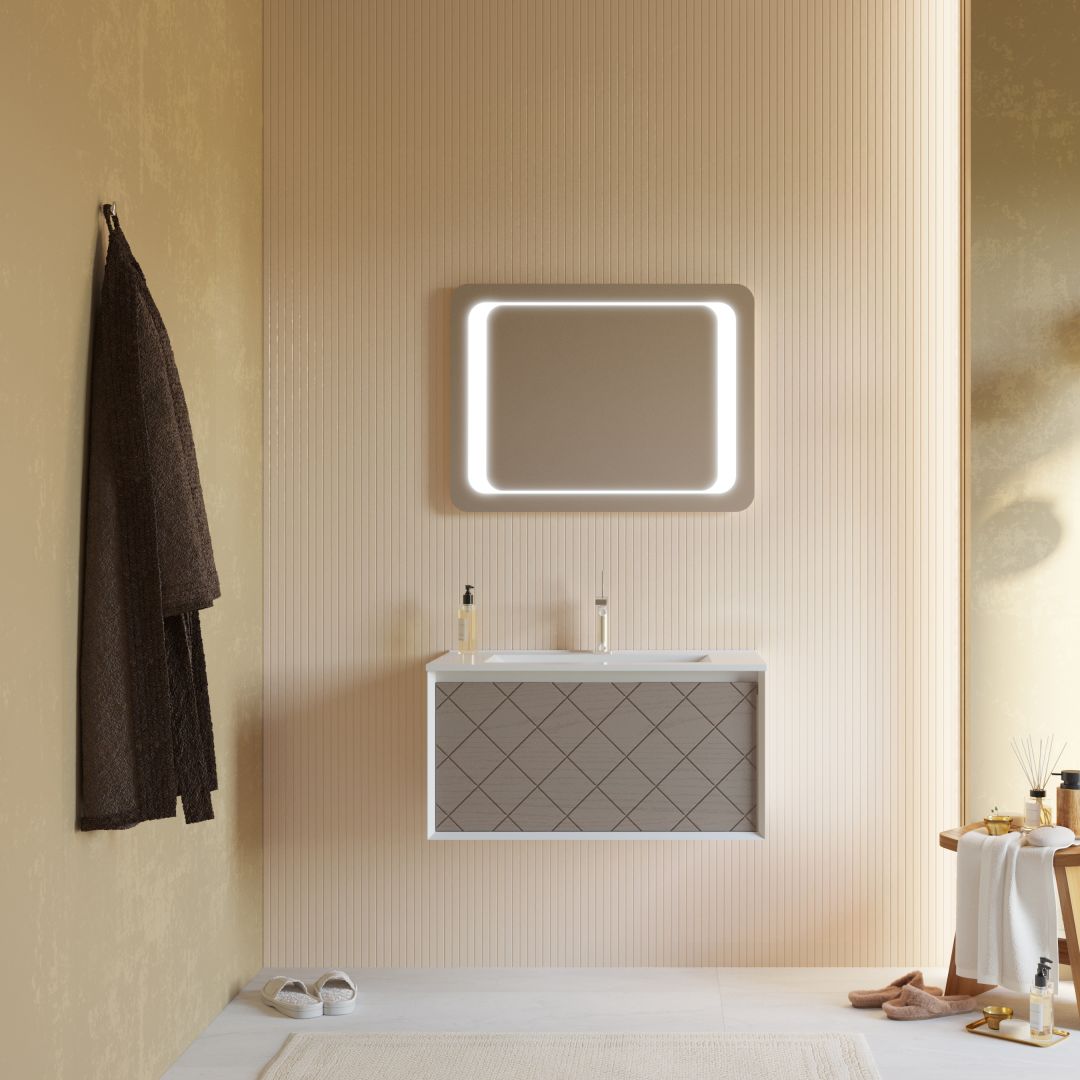 Mobile bagno 80cm, lavabo in ceramica e specchio 80x60