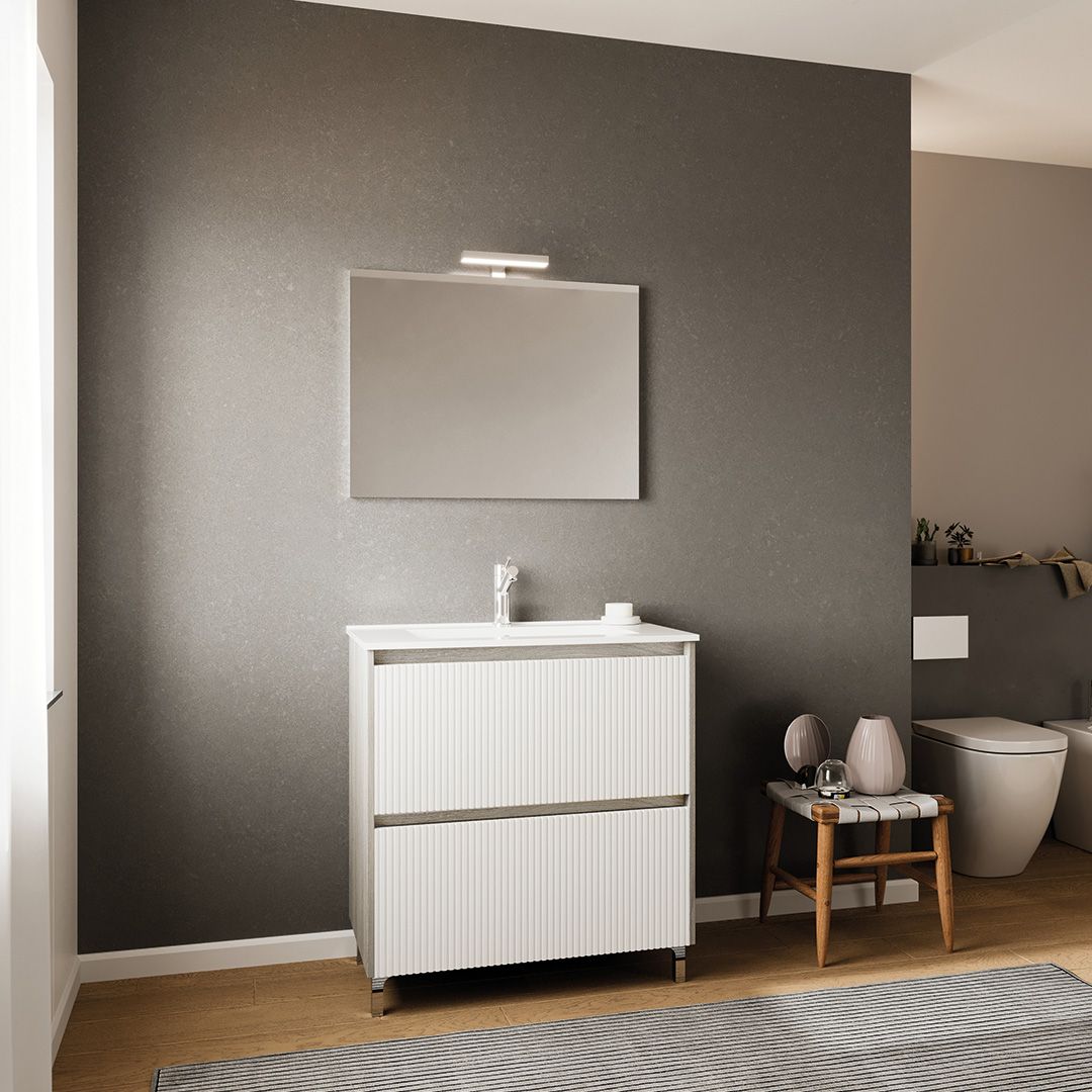 Mobile bagno a terra con cassetti bianco cannettato 80cm