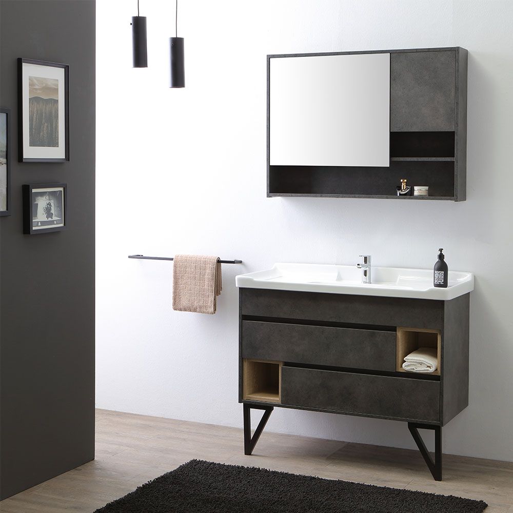 Mobile bagno a terra industrial design con lavabo in ceramica