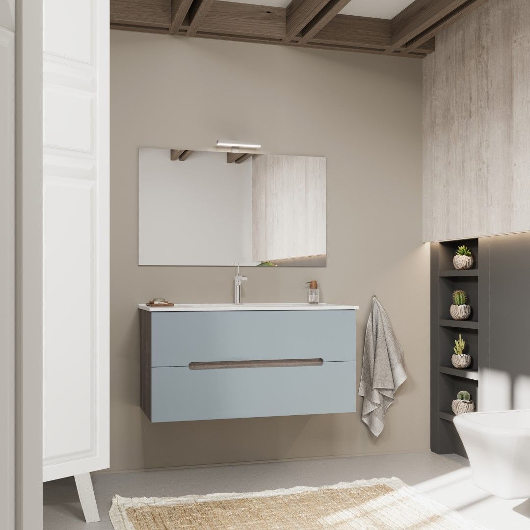 Mobile bagno sospeso a cassetti con frontale blu