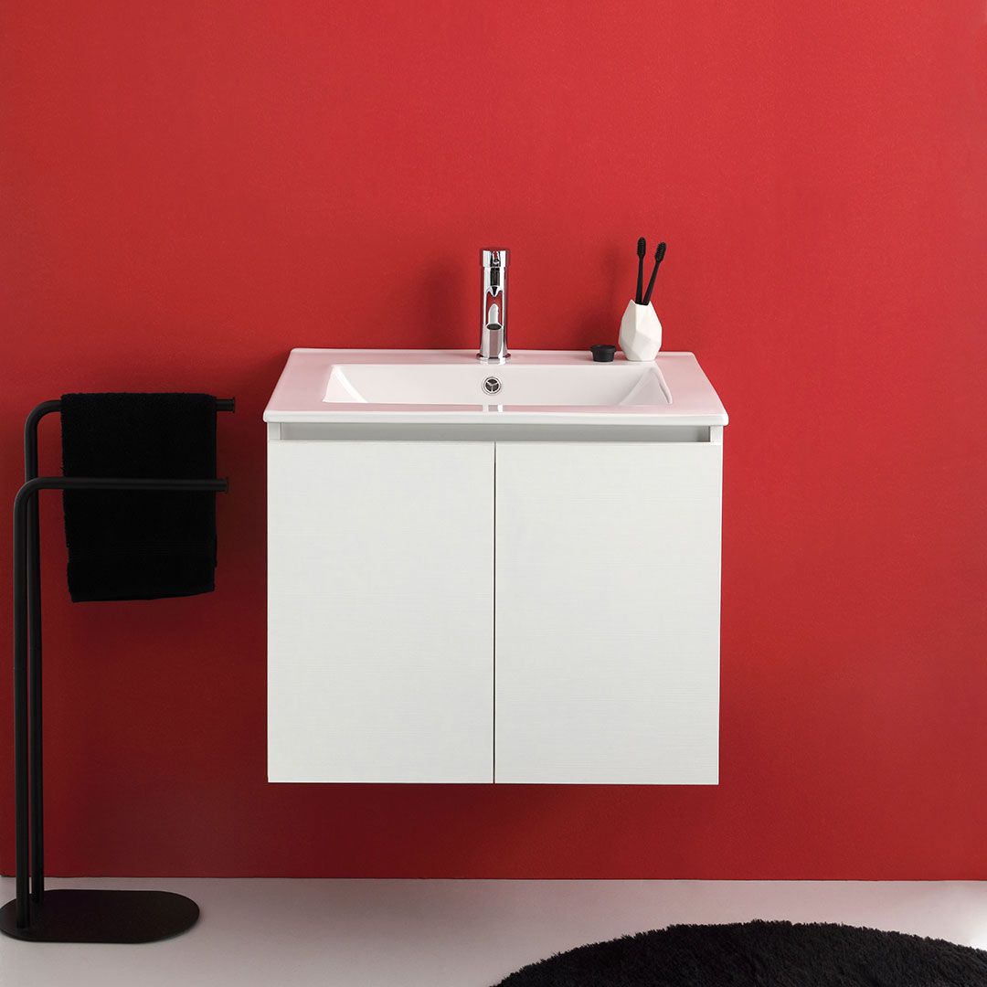 Mobile bagno sospeso 60cm con 2 ante bianco export e lavabo