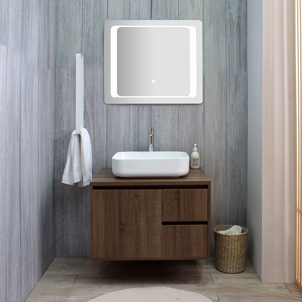 Mobile bagno sospeso con lavabo d'appoggio e specchio led touch
