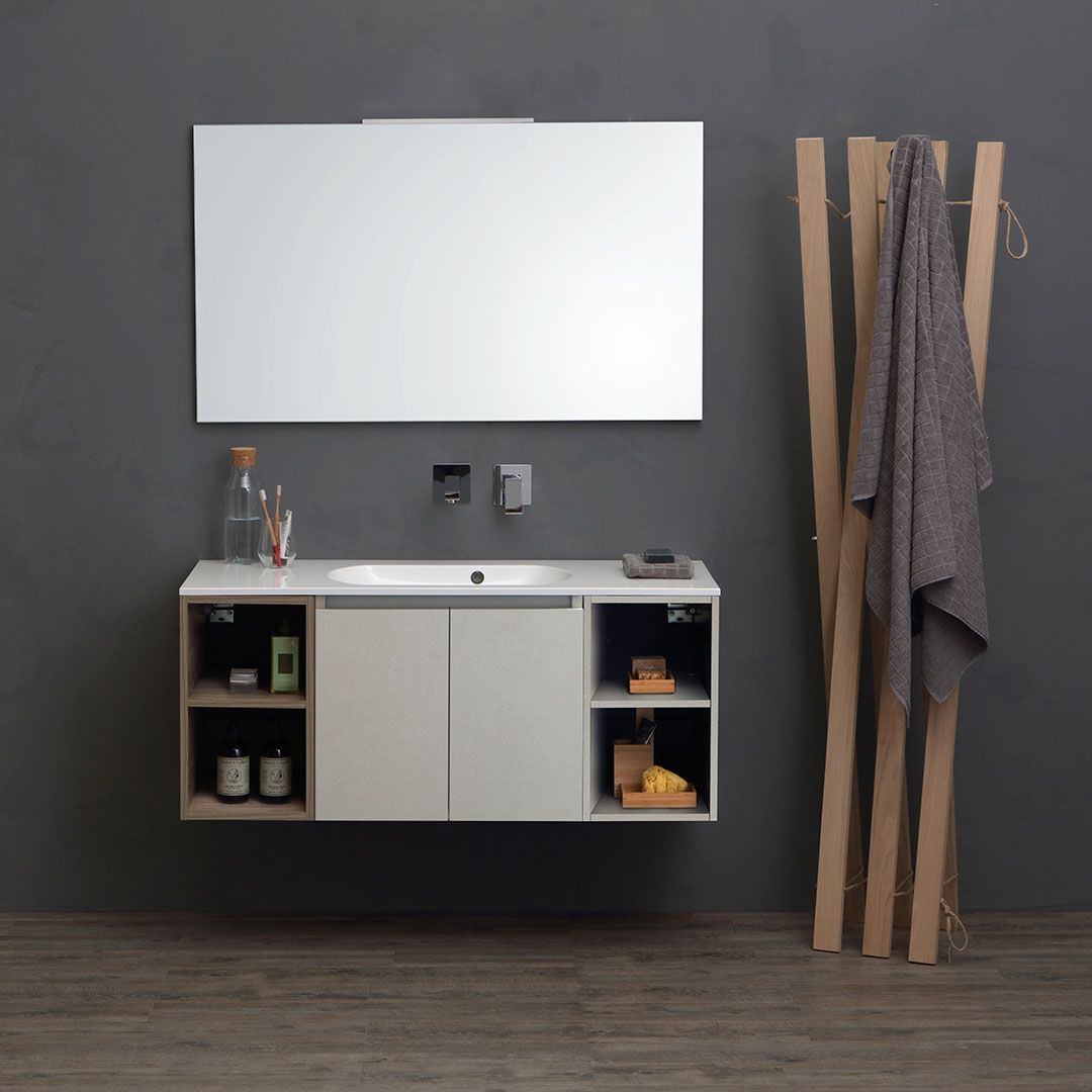 Mobile bagno 120cm ante grigio perla e vano a giorno