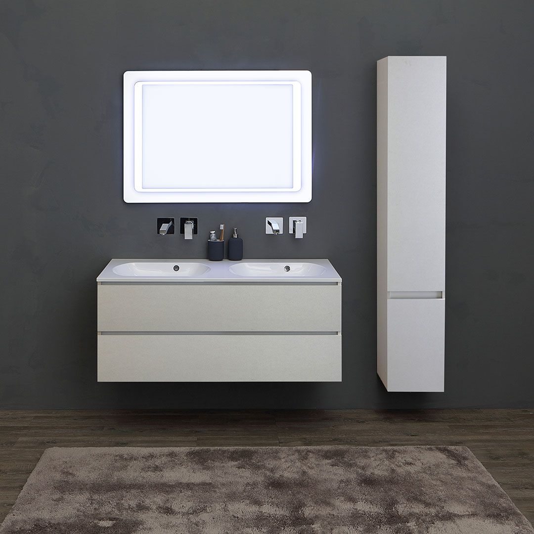 Mobile bagno 120cm grigio con 2 cassetti e colonna