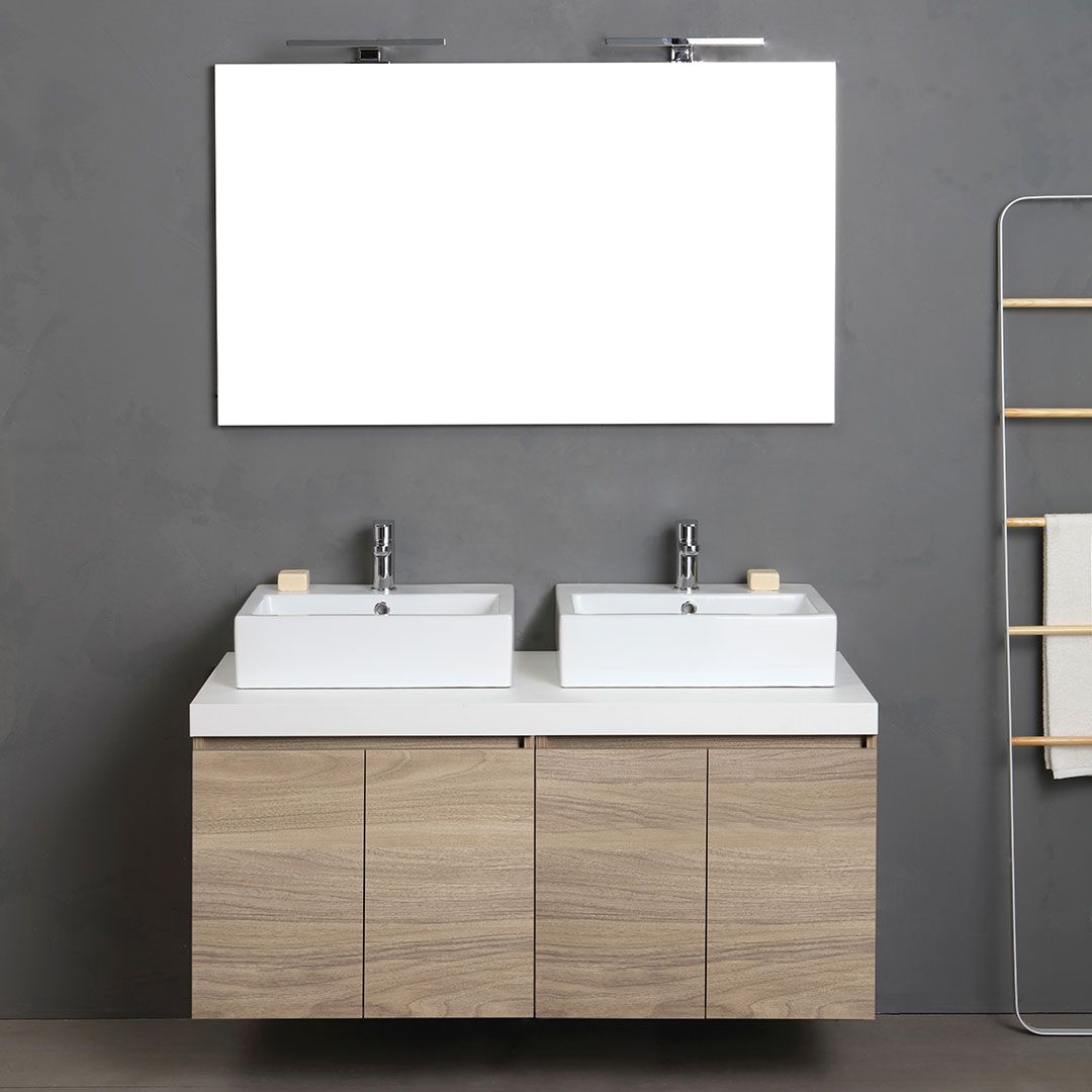 Mobile bagno sospeso 120cm con top bianco e specchio 120x70cm