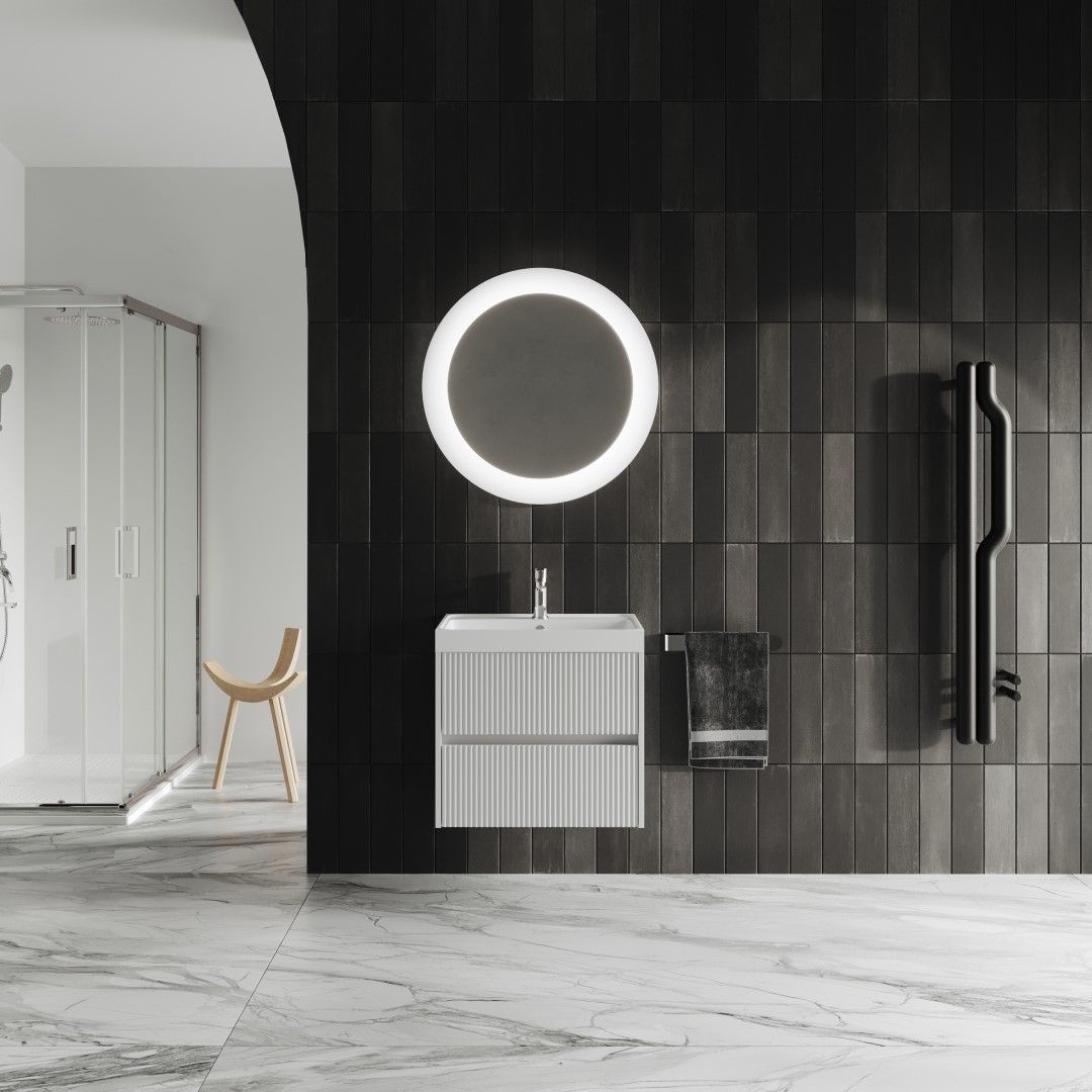 Mobile bagno sospeso legno cannettato bianco opaco