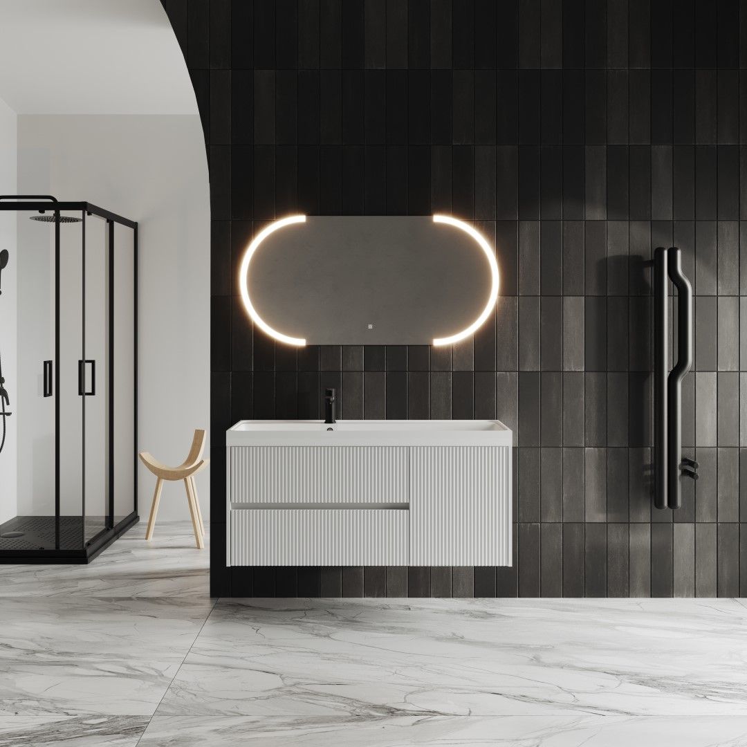 Mobile bagno cannettato bianco opaco 120cm con specchio a led