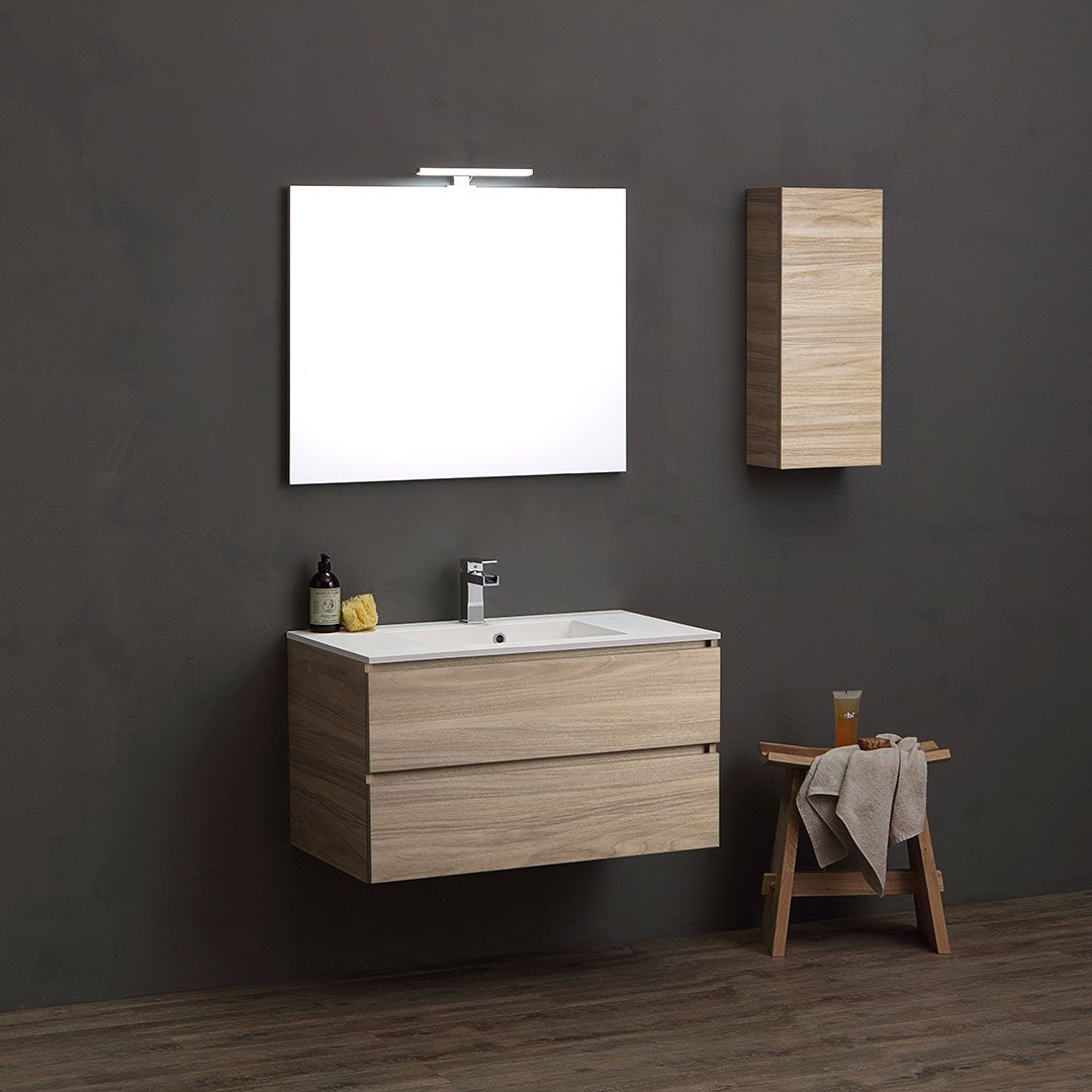 Mobile bagno sospeso 90cm e pensile rovere naturale