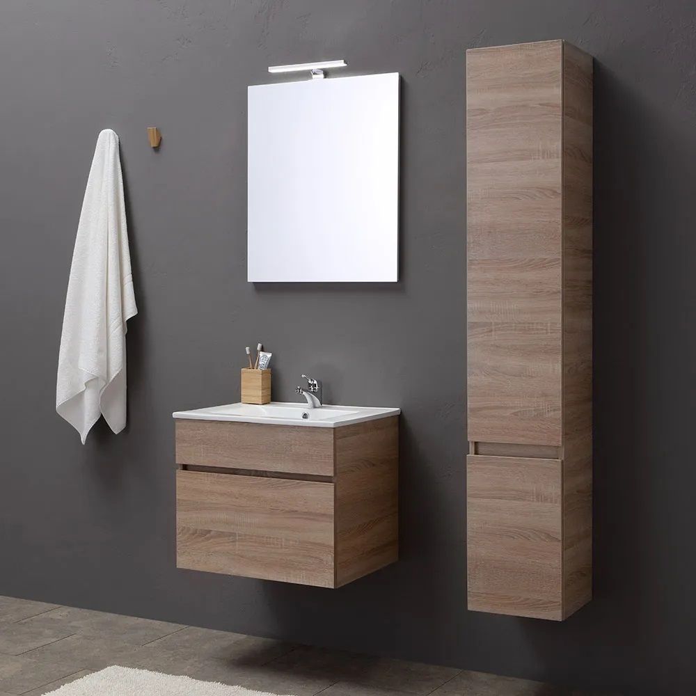 Mobile bagno sospeso serie sole 60 cm quercia naturale