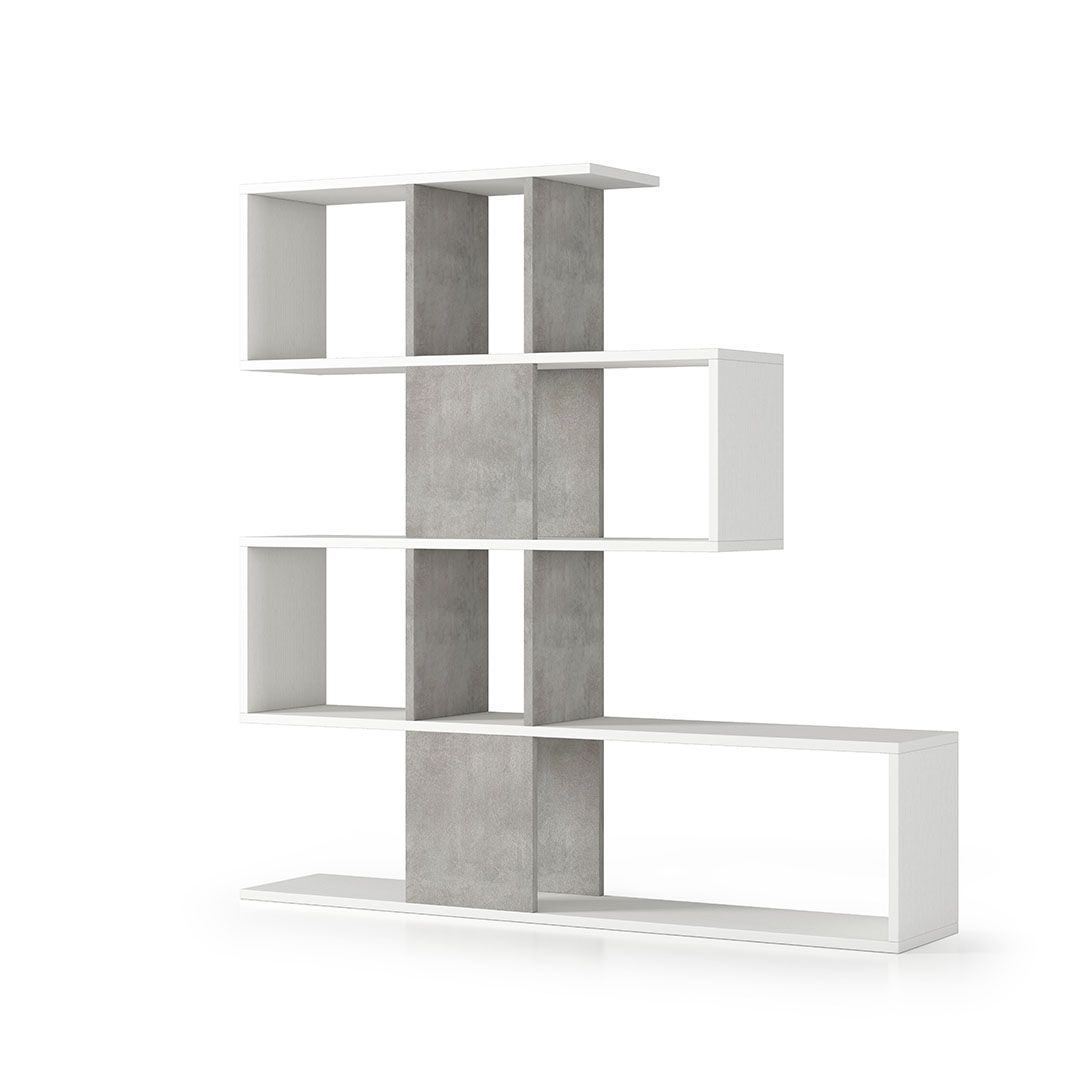 Scaffale divisorio bianco e cemento