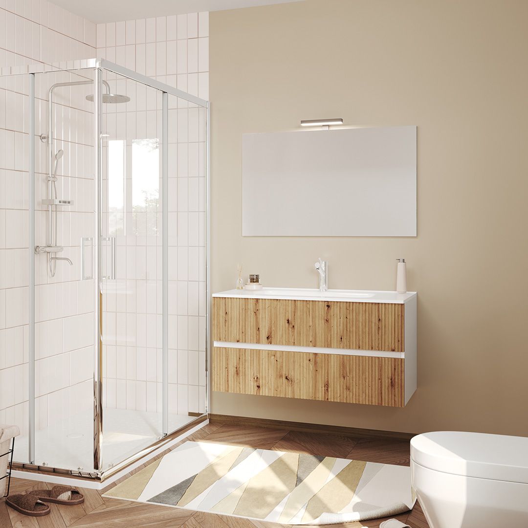 Mobile bagno sospeso 100cm bianco con frontale rovere oro