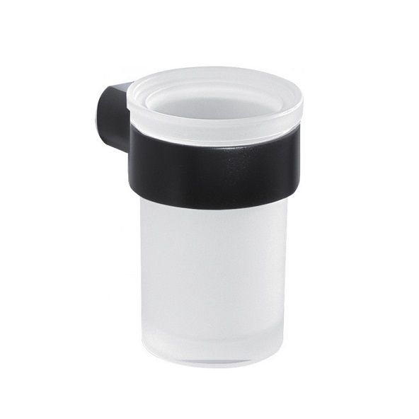 Porta spazzolino Palazzo: bicchiere in vetro satinato e supporti in nero opaco