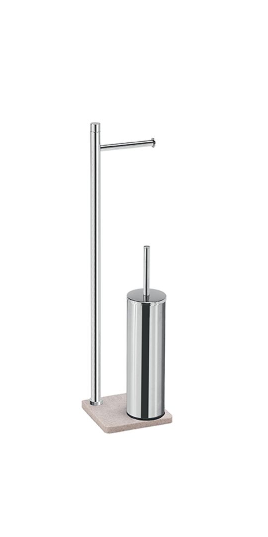 Piantana portarotolo e portascopino cromo con base beige serie Peter