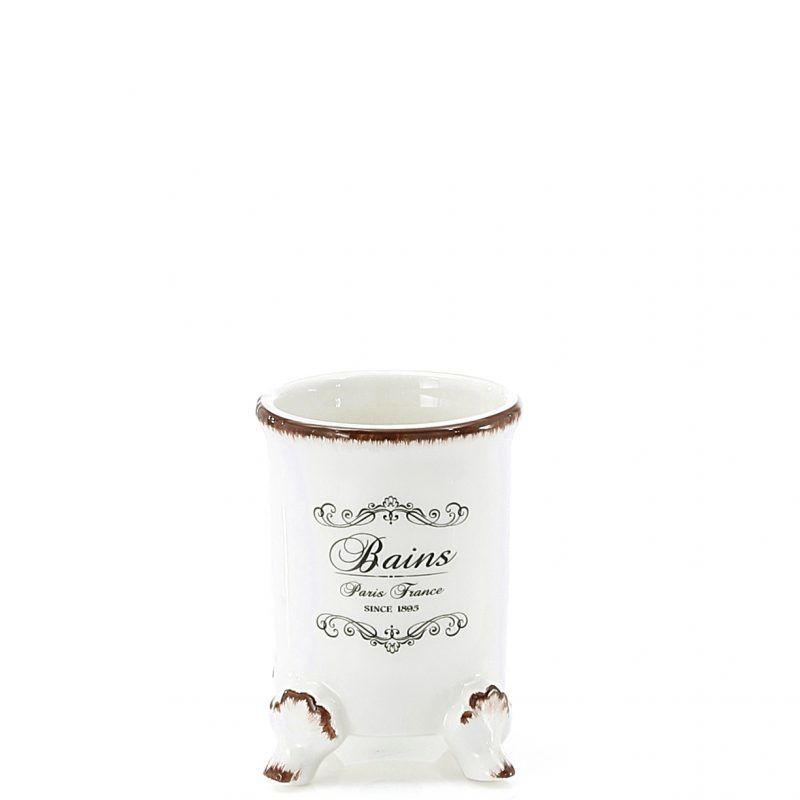 Porta spazzolini shabby in ceramica decorata serie Amelia