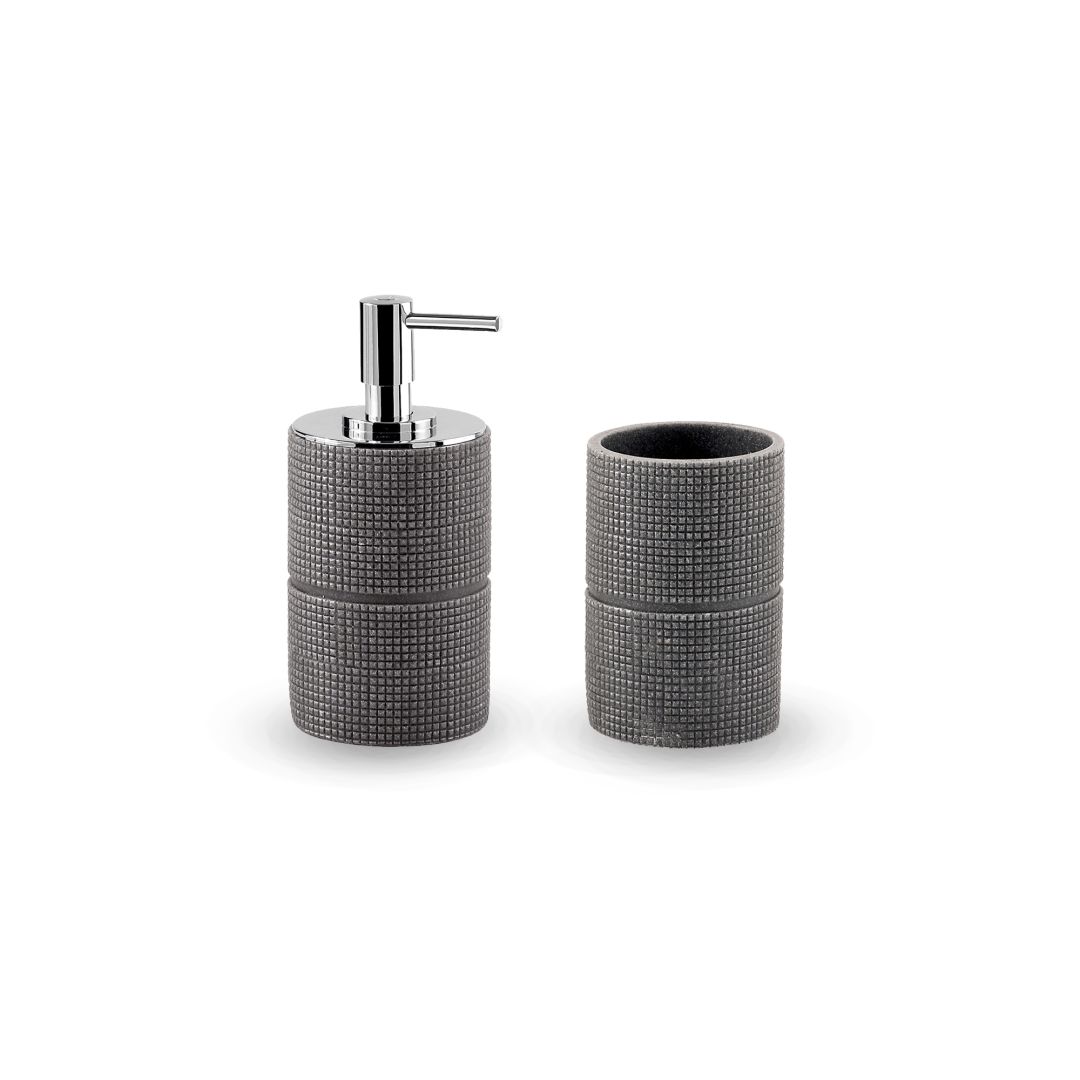 Dosa sapone e portaspazzolino serie Marily con decoro in rilievo