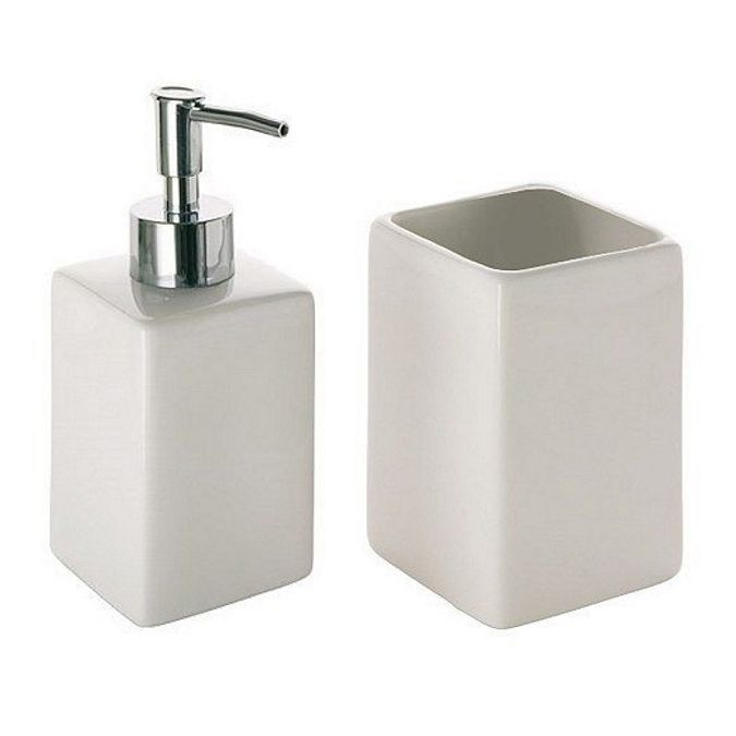 Set lavabo squadrato con dosa sapone e porta spazzolini