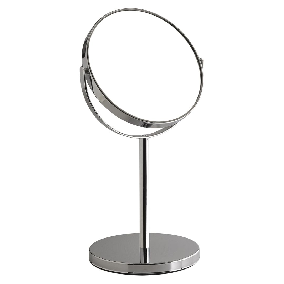 Specchio ingranditore bifacciale 5X in metallo e vetro cromato, vista frontale