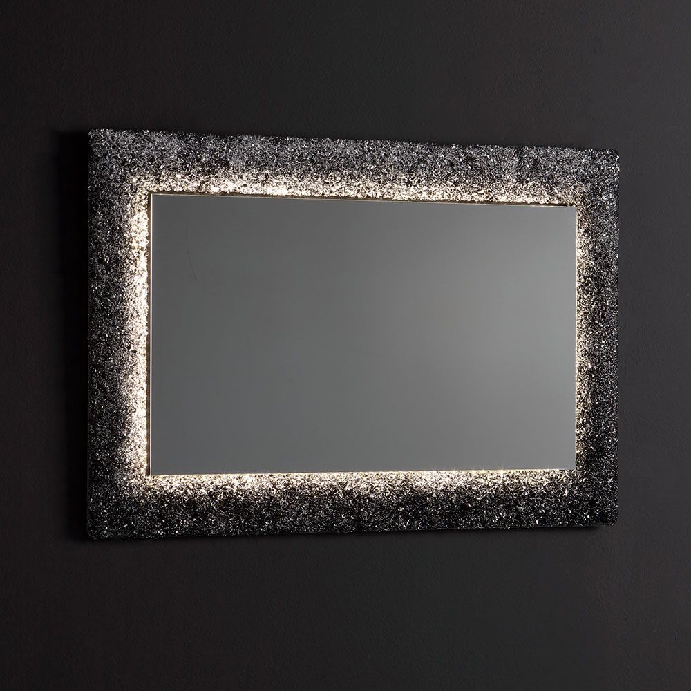Specchio 90x62 con cornice in vetro fuso nero illuminata a led