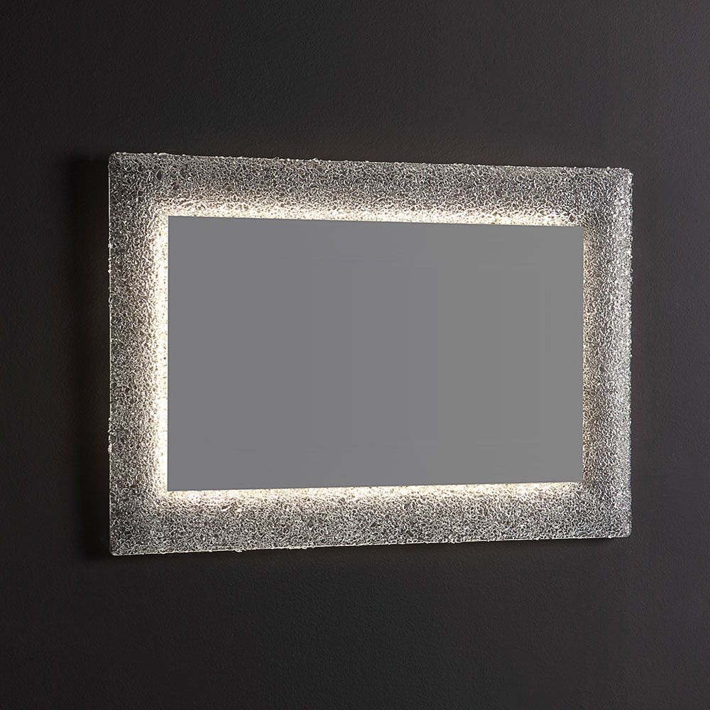 Specchio a led con cornice in graniglia di vetro ghiaccio