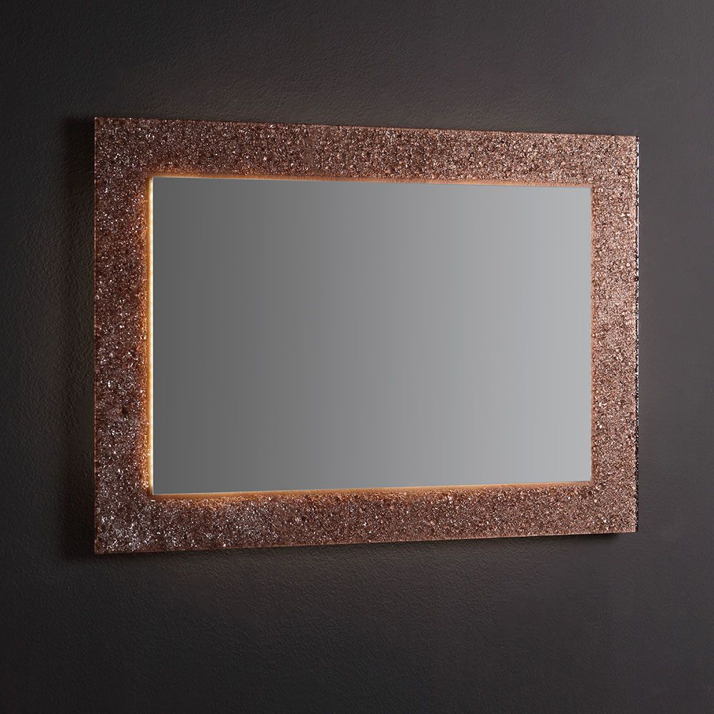 Specchiera con cornice in vetro bronzo ed illuminazione a led