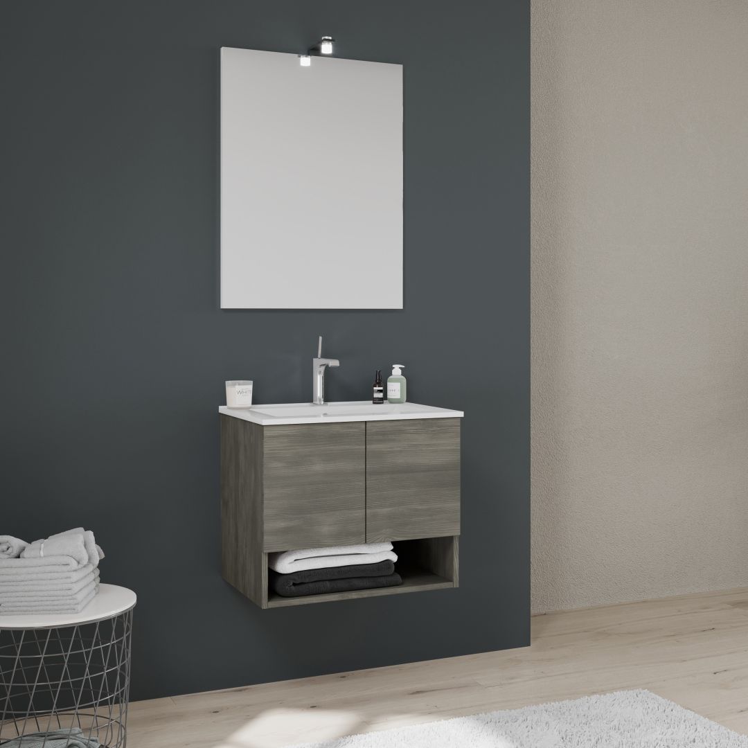 Mobile sospeso per bagno 60cm con ante grigio scuro