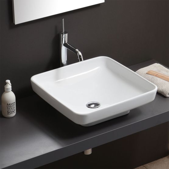 Lavabo appoggio per rubinetto a muro design quadrato 45x45
