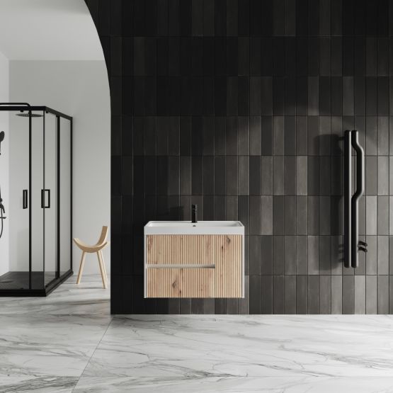 Mobile bagno con lavabo in resina rovere oro cannettato Mobile bagno con lavabo in resina rovere oro cannettato