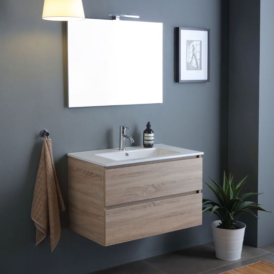 Mobile bagno sospeso 80cm 2 cassetti specchio con lampada Mobile bagno sospeso 80cm 2 cassetti specchio con lampada