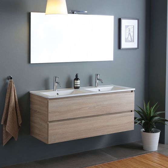 Mobile bagno sospeso con doppio lavabo cassetti rovere well