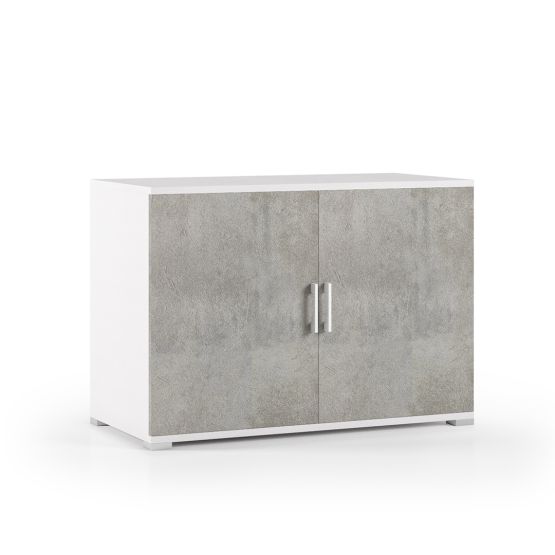 Mobiletto contenitore per il bagno bianco e ante cemento Mobiletto contenitore per il bagno bianco e ante cemento